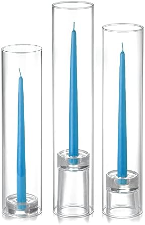 yummi Set of 12 Taper Candles, Chimney and Taper Holders - Turquoise