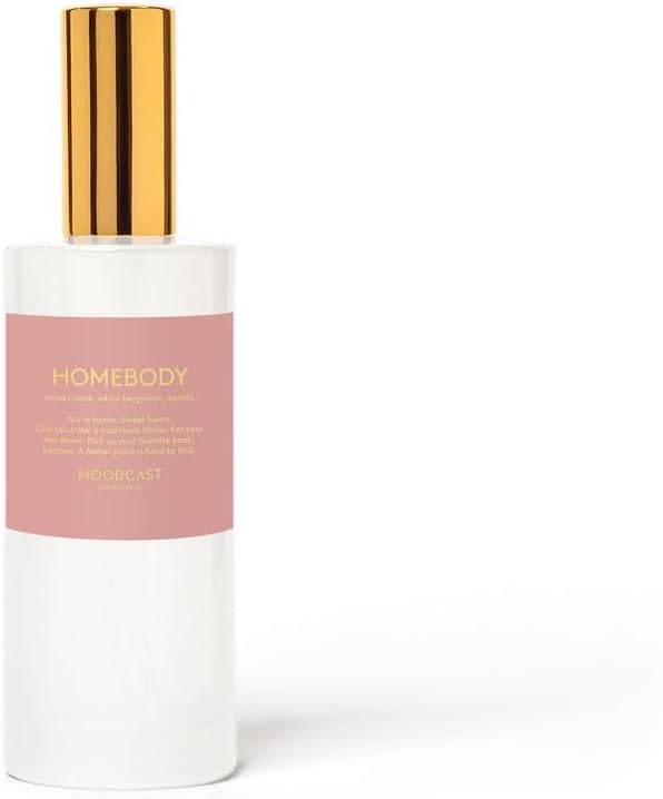 Moodcast Homebody Luxury Room and Linen Spray - Air Freshener & Room Spray for Bedding, Fabric & Home - Vanilla, White Bergamot & Smoky Cade, Clean Fragrance, Paraben Free, Sulfate Free - 3.4oz