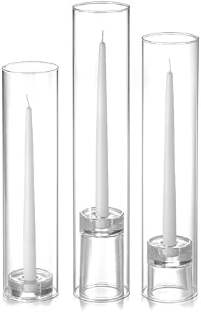 Yummi Set of 12 Taper Candles, Chimney and Taper Holders - White