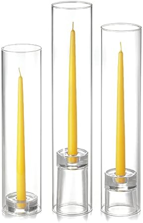 yummi Set of 12 Taper Candles, Chimney and Taper Holders - Bright Yellow