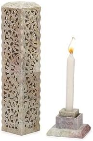 Carry Me Handmade Marble Soapstone Incense Stick Burner | Candle Stick Holder | Tea Light Burner - Perfect Floral Carving for Gifting. Decorative Home and Kitchen Decor (3 x 3 x 11 Inches)