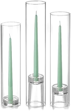 yummi Set of 12 Taper Candles, Chimney and Taper Holders - Sage