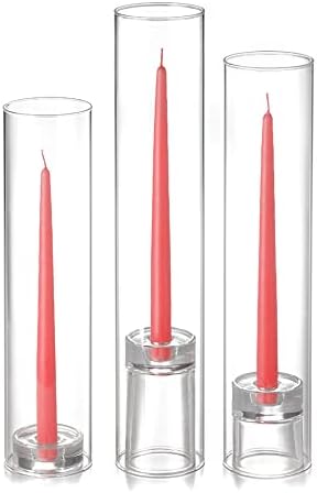 yummi Set of 12 Taper Candles, Chimney and Taper Holders - Coral