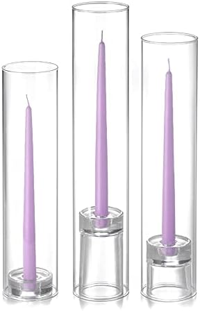 yummi Set of 12 Taper Candles, Chimney and Taper Holders - Violet