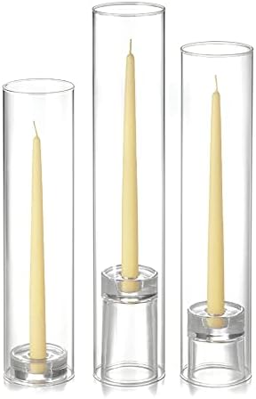 yummi Set of 12 Taper Candles, Chimney and Taper Holders - Buttercup Yellow