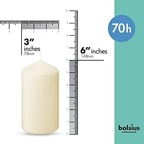 BOLSIUS 12 Ivory Pillar Candles Bulk - 3x6 Inches Candle Set - 70+ Hours Clean Burning - No Palm Oil - 0% Animal Fat - Premium European Quality - Unscented Dripless Party Pillars