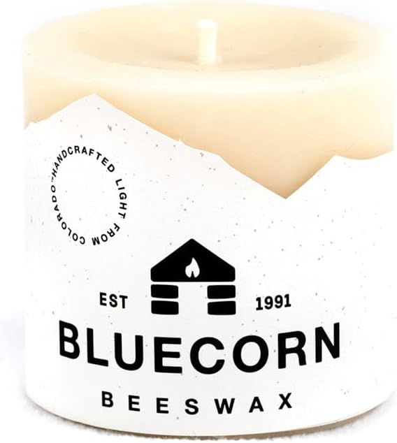 Bluecorn Beeswax 100% Pure Beeswax Pillar Candles | Ivory White Beeswax, Unscented | Soy, Paraffin, & Fragrance Free | 3x3, 50 Hour Burn Time | Handmade in Colorado