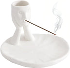 Incense Holder Modern Ceramic, Creative Incense Burner Head Sculpture Figurine Jewelry Dish Trinket Tray Incense Ash Catcher for Burning Sage Stick Unique Gift Home Decor (White)