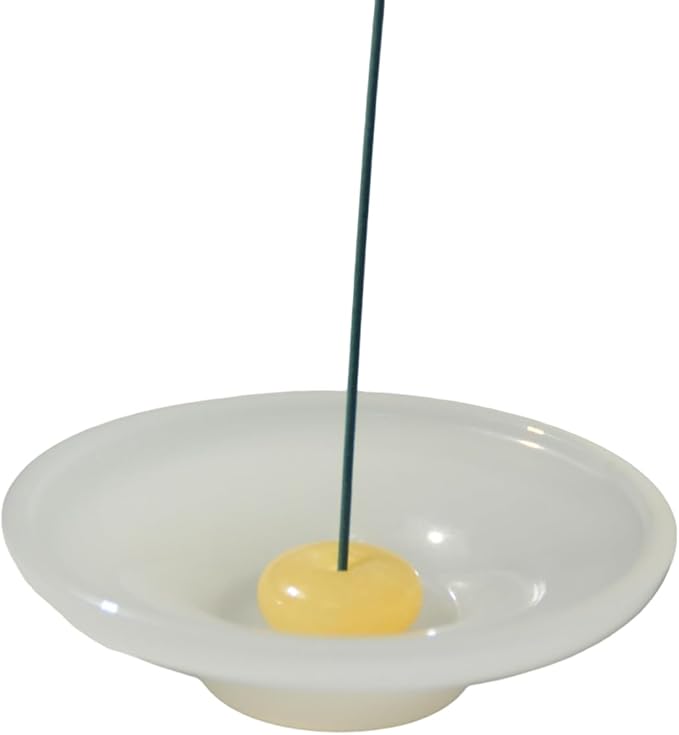 LIULI Glass & JadeIncense Holder, – Glass Ceramic Stick Burner for Meditation, Aromatherapy,The Minimalist Design Burner for Stick Incense (White Base Yellow Insert)