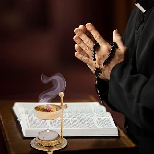 Handmade Gold Brass Incense Burner/Incense Censer with Sieve – Adjustable Height 4.33 Inch Adjustable Incense Heater for Aromatherapy with Tea Light Included