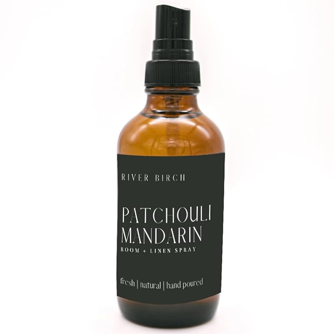 River Birch Patchouli Mandarin Scented Linen and Room Spray | Home Fragrance | 4 oz Glass Amber Bottle | Luxury Signature Scent | Handmade in Texas