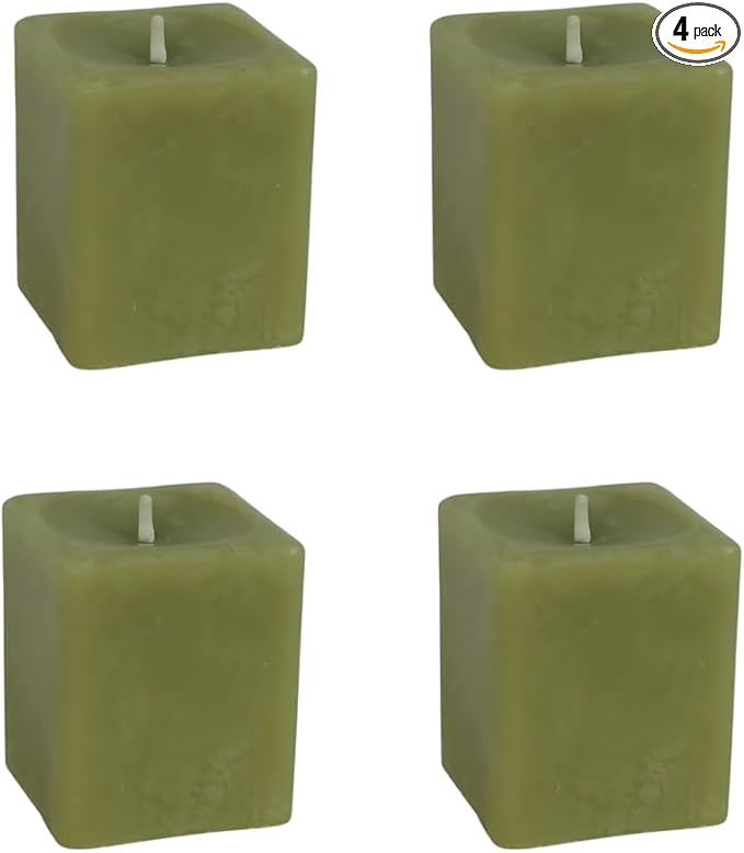 Candlestock Real Bayberry Square Votive Candle Pack - Pure Bayberry & Beeswax Blend - Pack of 4 Natural Square Votive Candles - No Fragrance Added