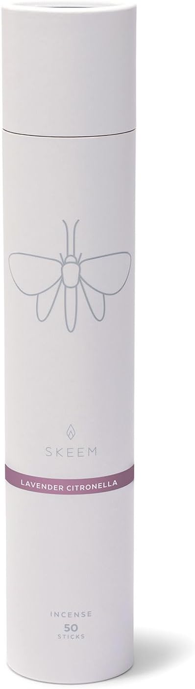 Skeem Modern Citronella Incense, Lavender - Tube of 50 Incense Sticks, 50 Hour Burn Time - Slow Burning and Long Lasting Outdoor Citronella Incense Sticks - with Plant Based Essential Oils