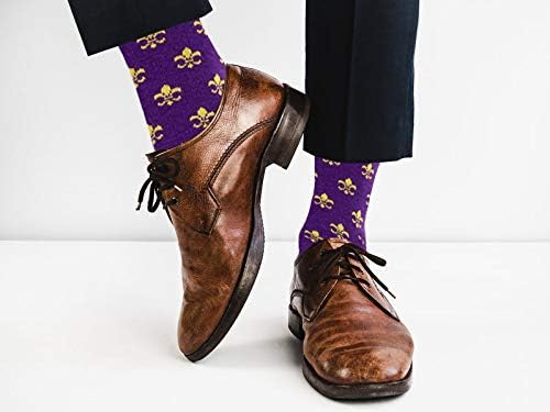 boxed-gifts Men's Mardi Gras Socks Fleur de Lis Patterned Premium Cotton Dress Casual Crew Socks for Men