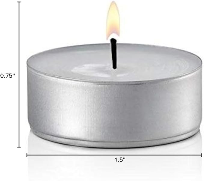 White Unscented Tea Lights- Smokeless, Drip less, Long Lasting Flames- Center Pieces for Dinners and Events- European Wax Flame- Bulk Pack (100 Candles)