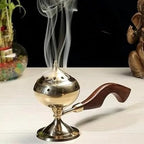 Zap Impex® Brass Incense Burner with Long Wood Handle (Size- 9 Inches)