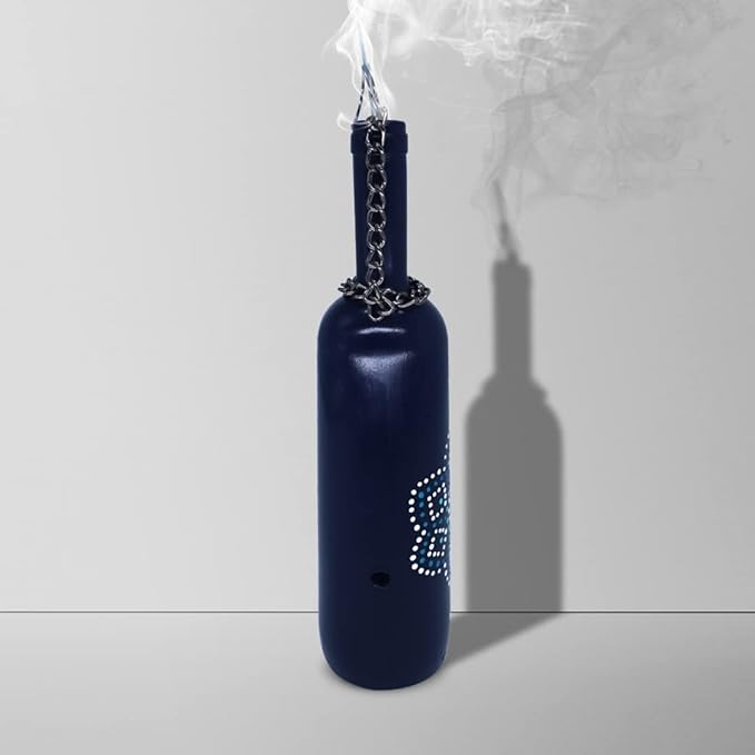 Sermo Glass Smoking Bottle Incense Holder Burner (Mandala Flower - Navy Blue)