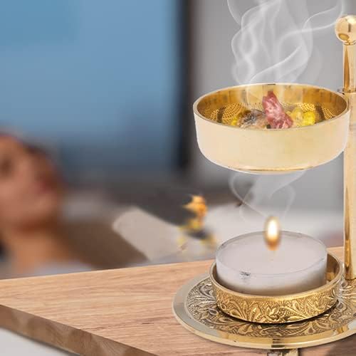 Handmade Gold Brass Incense Burner/Incense Censer with Sieve – Adjustable Height 4.33 Inch Adjustable Incense Heater for Aromatherapy with Tea Light Included