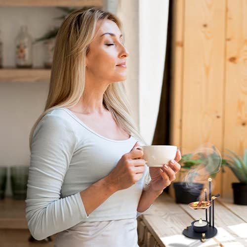 Handmade Quality Incense Burner (Incense Censer and Smoker with Copper Pan – Adjustable Height 6.3 Inches with Tealight (Included) for Aromatherapy