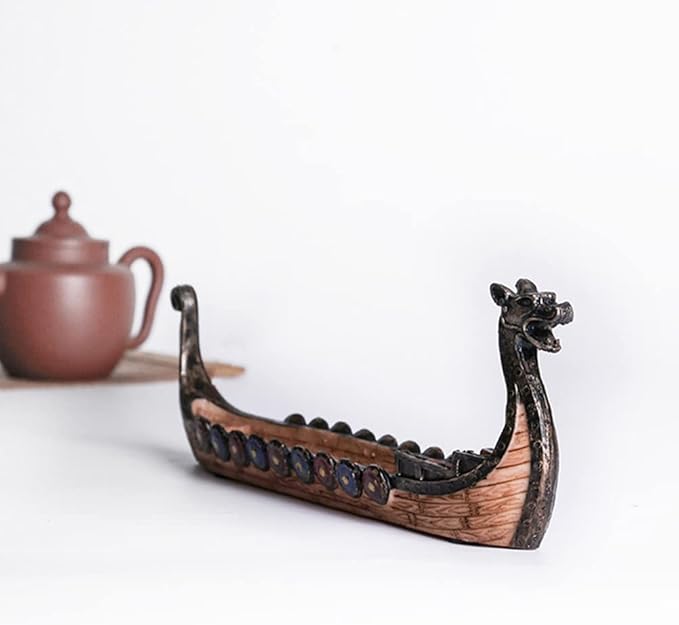 Resin Viking Ships Incense Stick Holder Retro Ships Ornament Exquisite Beautiful Home Decoration Ornaments (As Shown)