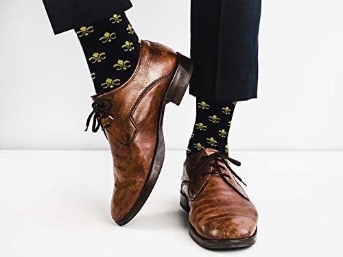 boxed-gifts Men's Mardi Gras Socks Fleur de Lis Patterned Premium Cotton Dress Casual Crew Socks for Men