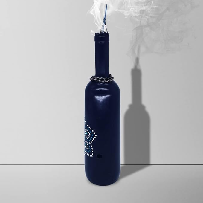 Sermo Glass Smoking Bottle Incense Holder Burner (Mandala Flower - Navy Blue)