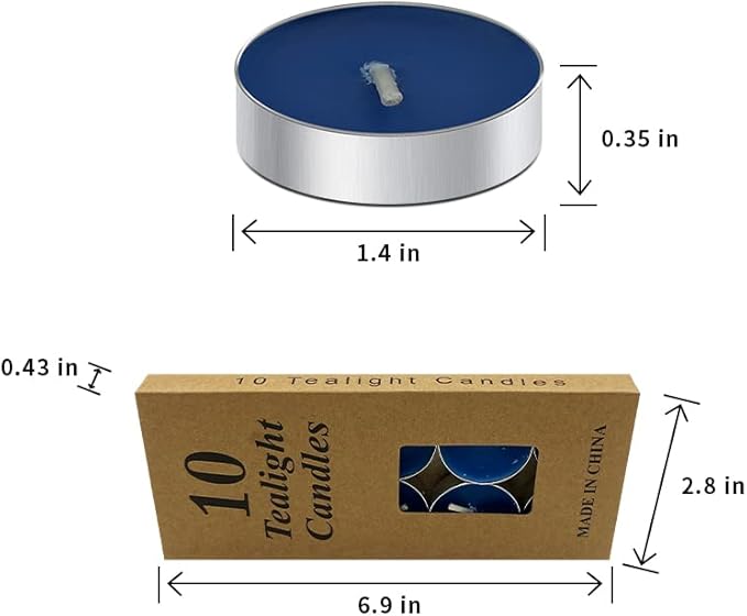 10 Pack Tea Candles Wedding Party and Home Decoration Votive Parties Tealight Small Wishing Bulk with 1.5-2 Hours Extended Burn Time Mini for Birthday Emergency Family (Blue)