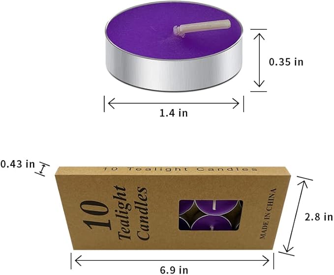 10 Pack Tea Candles Wedding Party and Home Decoration Votive Parties Tealight Small Wishing Bulk with 1.5-2 Hours Extended Burn Time Mini for Birthday Emergency Family (Purple)