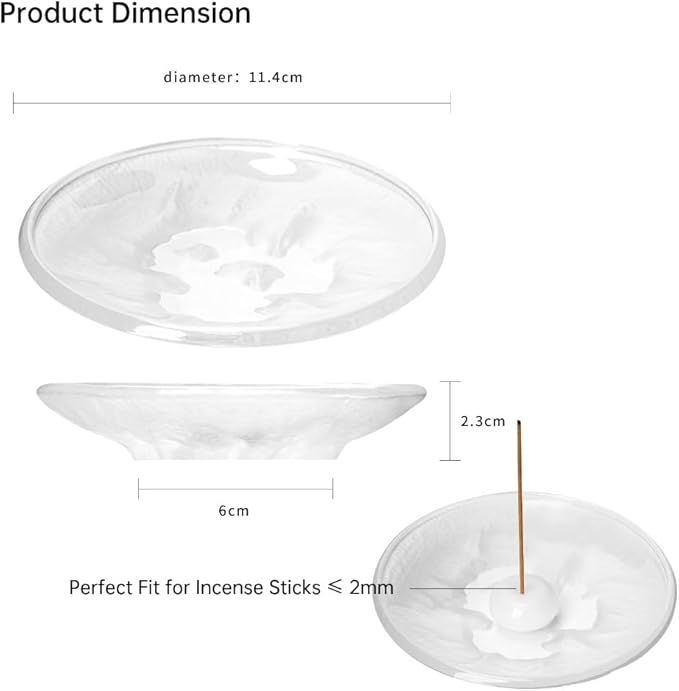 Glass Incense Burner Holder with 3D Base Design - 4.5" Frosted Hammered Texture Ash Catcher Tray, The Minimalist Design Burner for Stick Incense, Meditation Home Desk Accessory