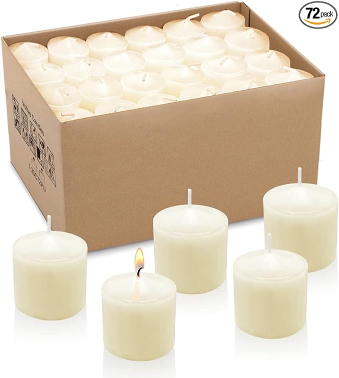 72 Packs Ivory Votive Candles, Unscented Small 1.5 Inch by 1.25 Inch Bulk Wax Candles for Wedding, Party, Holiday & Home - 8 Hours Burn