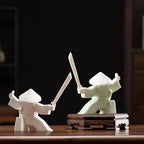 LYART Samurai Statue Decor Japanese Warrior Decor Children's Room Statues, Kongfu Tea Pet Decoration, Incense Holder for Stick Burner(White2 and Green2)