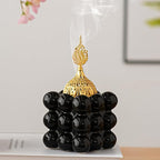 Ceramic Cube Golden Incense Burner Handheld Eid Incense Burner Middle East Arabian Festival Incense Holder Home Decoration Ornament Aromatherapy Furnace (Black)