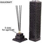 Handmade Marble Black Soapstone Incense Stick Burner | Candle Stick Holder | Tea Light Burner - Perfect Jaali Carving for Gifting. Decorative Home and Kitchen Decor (3 x 3 x 11 Inches).