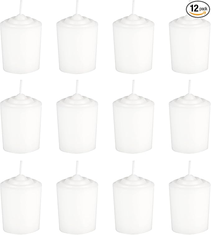 Mega Candles 12 pcs Unscented White Votive Candles, Hand Poured Wax Candle 15 Hours 1.5 Inch x 2.25 Inch, Home Décor, Wedding Receptions, Centerpieces, Occasions, Events, Festivities, Meditations