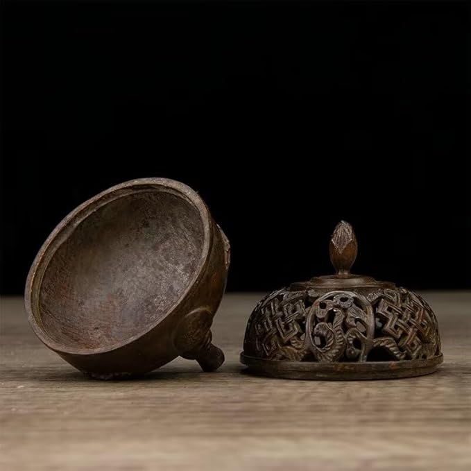 Incense Burner Chinese Incense Holder Brass Incense Burner Zen Copper Incense Burner Antique Style Home Office Fengshui Decor 2.6 * 2.6 * 3.5IN 0.6LB