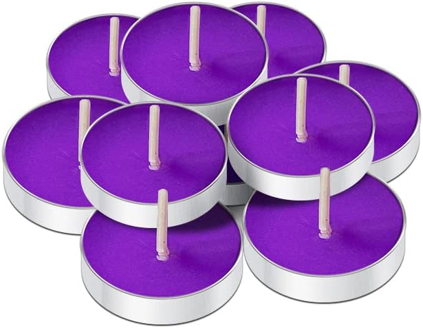 10 Pack Tea Candles Wedding Party and Home Decoration Votive Parties Tealight Small Wishing Bulk with 1.5-2 Hours Extended Burn Time Mini for Birthday Emergency Family (Purple)