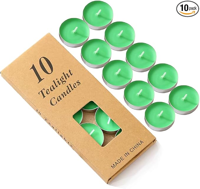 Colored tealight Candles Handmade Organic Tea Lights Set of 10pack Small red Candles 1.5-2 Hours Burn Tea Lights for Valentine's Day, Birthday, Votive Parties ，Home Decoration (Green)
