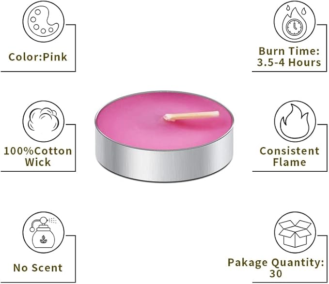 10 Pack Tea Candles Wedding Party and Home Decoration Votive Parties Tealight Small Wishing Bulk with 1.5-2 Hours Extended Burn Time Mini for Birthday Emergency Family (Pink)