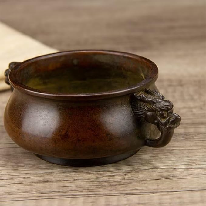 Copper Incense Burner Chinese Brass Incense Burner Kit Traditional Zen Incense Burner Antique Style Office Yoga Home Decor 6.3 * 4.3 * 2.2IN 2.2LB