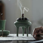 Celadon Incense Powder Burner Set - Making Incense Seal with 12pcs Toolskit, Three-Legged Incense Holder for Powder/Stick/Cone/Coil, Gift for Women, Deluxe Incense Burner Gift