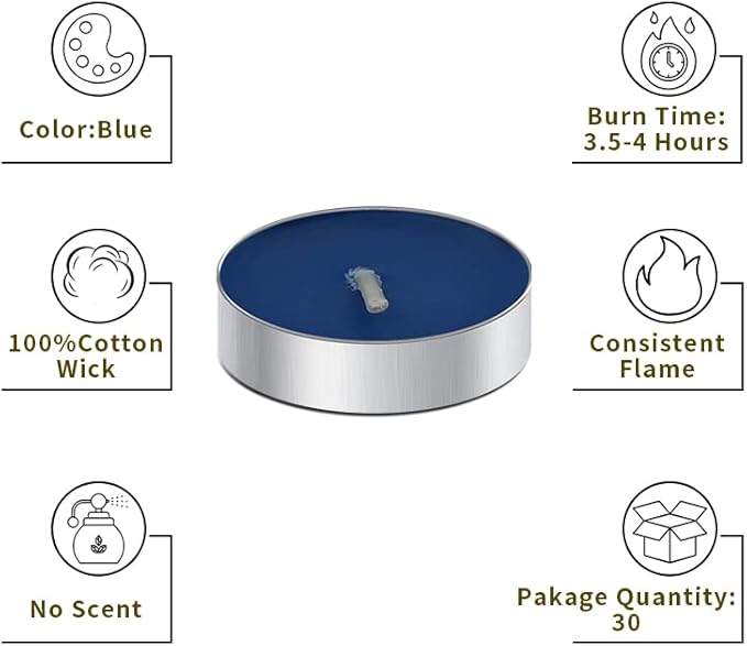10 Pack Tea Candles Wedding Party and Home Decoration Votive Parties Tealight Small Wishing Bulk with 1.5-2 Hours Extended Burn Time Mini for Birthday Emergency Family (Blue)