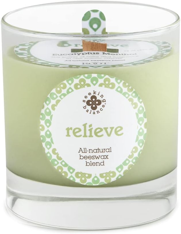 Root Candles Scented Spa Candles Seeking Balance® Handcrafted Wood Wick Aromatherapy Candle, 5.8-Ounce, Relieve: Eucalyptus & Menthol