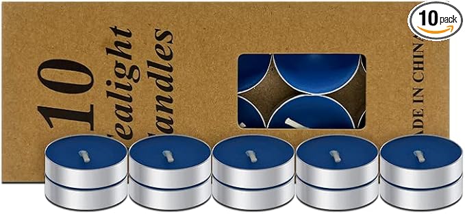 10 Pack Tea Candles Wedding Party and Home Decoration Votive Parties Tealight Small Wishing Bulk with 1.5-2 Hours Extended Burn Time Mini for Birthday Emergency Family (Blue)