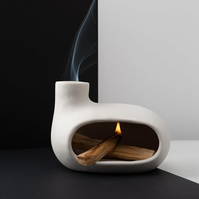 Modern Palo Santo Holder Ceramic Burner for Meditation and Energy Cleansing - Handcrafted Smudge Bowl for Wood Sticks, Sage, and Incense Cones