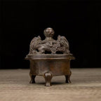 Incense Burner Chinese Incense Holder Brass Incense Burner Zen Copper Incense Burner Antique Style Home Office Fengshui Decor 3 * 3 * 3.4IN 0.8LB