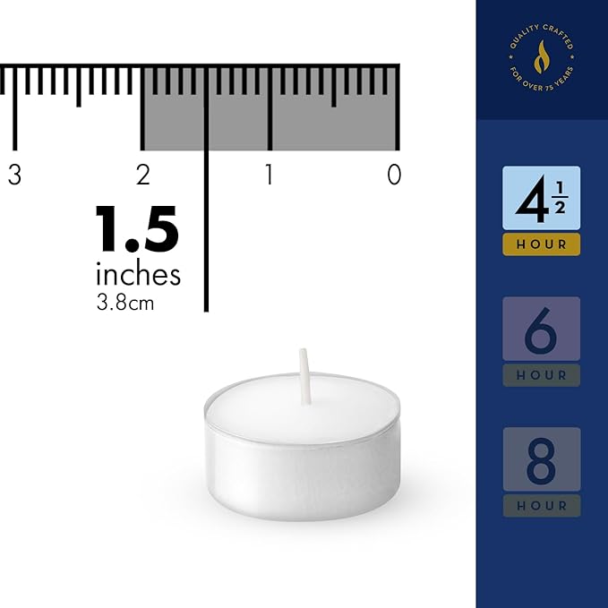 Lerner Tealight Candles, 100 Count| 4.5 Hours Long-Burning White Tea Light Candles| Non-Toxic, Smokeless & Soot-Free Tea Light Warmer Candles | Unscented Party, Décor, Shabbat Tea Candles