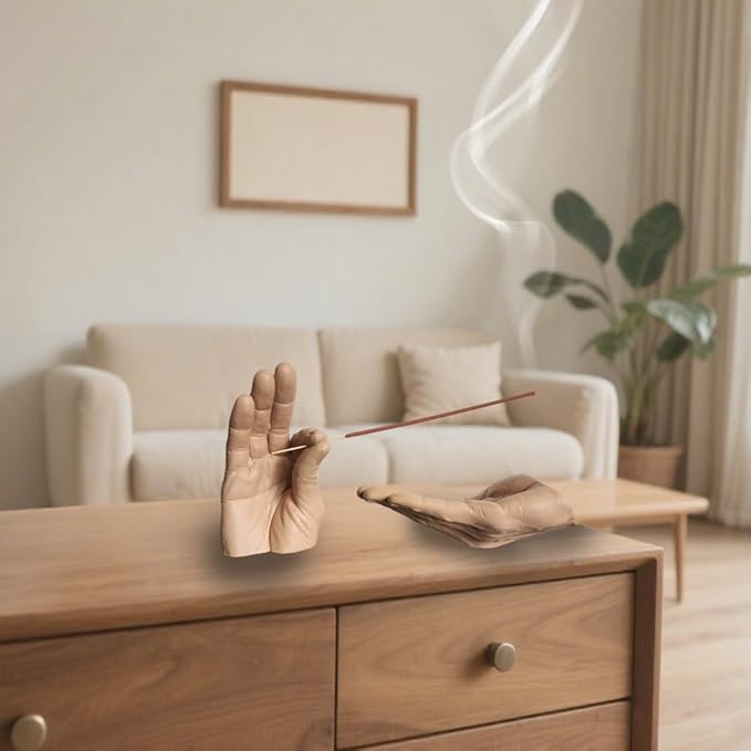 Hand Statues Incense Holder - Incense Burner Ash Catcher, Handcrafted Incense Stick Holder with Ash Catcher, Artisan Incense Burner for Meditation & Yoga (Yellow)