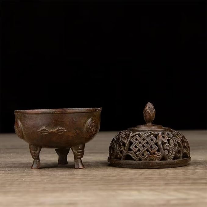 Incense Burner Chinese Incense Holder Brass Incense Burner Zen Copper Incense Burner Antique Style Home Office Fengshui Decor 2.6 * 2.6 * 3.5IN 0.6LB