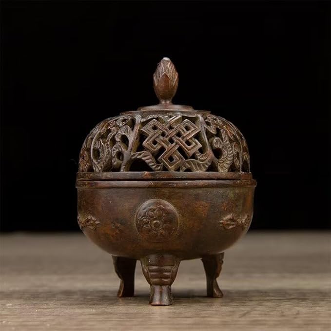 Incense Burner Chinese Incense Holder Brass Incense Burner Zen Copper Incense Burner Antique Style Home Office Fengshui Decor 2.6 * 2.6 * 3.5IN 0.6LB