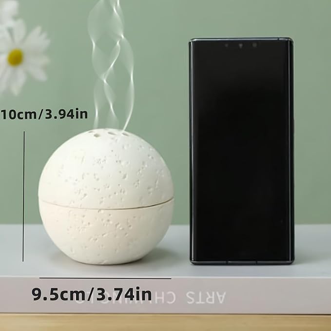 9 Holes Handmade Round Incense Resin Burner Holde, Minimalist Sphere Incense Frankincense Burner, Ravertine Incense Cone Holder for Yoga Meditation Spa Reading (Beige)